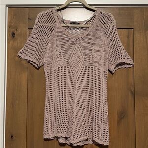 BLOOMCHIC Scallop Hem Open Knit Short Sleeve Lightweight Sweater Womens 14/16